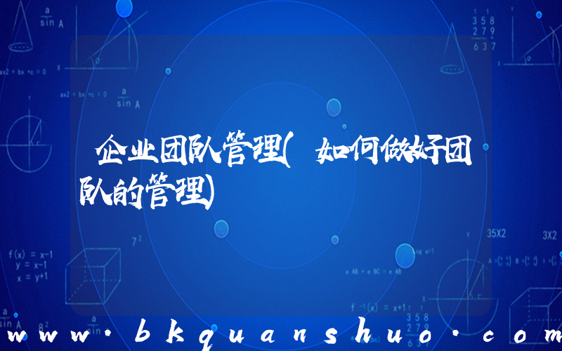 企业团队管理(如何做好团队的管理)