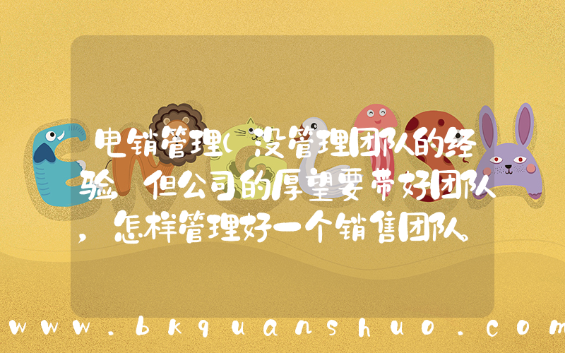 电销管理(没管理团队的经验，但公司的厚望要带好团队，怎样管理好一个销售团队。主要是电销行业。最好是有过管理销)
