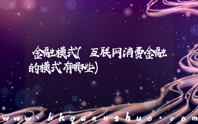 金融模式(互联网消费金融的模式有哪些)